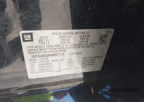 2017 Cadillac Escalade Luxury z USA, uszkodzony, nr VIN 1GYS3BKJ6HR227115